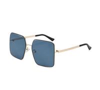 HTXONB Metal men's and women's square frame sunglasses for outdoor travel, driving, sun protection and UV protection,C3 Gold Blue,145 * 146 * 41mm