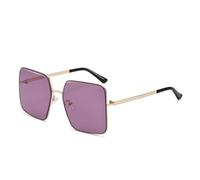 HTXONB Metal men's and women's square frame sunglasses for outdoor travel, driving, sun protection and UV protection,C4 Gold Purple,145 * 146 * 41mm