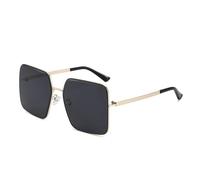 HTXONB Metal men's and women's square frame sunglasses for outdoor travel, driving, sun protection and UV protection,C1 Gold Black,145 * 146 * 41mm