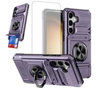 HTXWXJC Case for Samsung Galaxy S23+ Wallet Case SM-S916B Case with Screen Protector, Card Holder Protective Case with Ring Magnetic Kickstand Phone Cover for Samsung Galaxy S23 Plus Purple