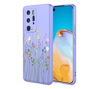 HTXWXJC Phone Case for Huawei P40 Pro Case, ELS-NX9,ELS-N04,ELS-AN00,ELS-TN00 Case, Shockproof Flexible Bumper TPU Soft Cover Floral Pattern Phone Cover for Huawei P40 Pro Purple Flower