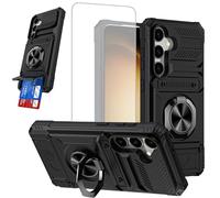 HTXWXJC Phone Case for Samsung Galaxy A15 Wallet Case SM-A156B with Screen Protector, Card Holder Heavy Duty Protective Case with Ring Magnetic Kickstand Phone Cover for Samsung Galaxy A15 Black