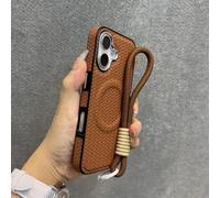 HTYTFC Weave Skin Wireless Charge Case for IPhone 16 15 14 13 12 16 Plus 11 Pro Max Wristband Lanyard Magnetic Cover,dark brown GS,For iPhone 14 ProMax