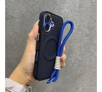 HTYTFC Weave Skin Wireless Charge Case for IPhone 16 15 14 13 12 16 Plus 11 Pro Max Wristband Lanyard Magnetic Cover,Navy Blue GS,For iPhone 16 Plus