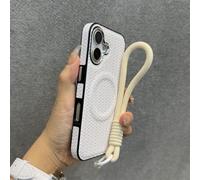 HTYTFC Weave Skin Wireless Charge Case for IPhone 16 15 14 13 12 16 Plus 11 Pro Max Wristband Lanyard Magnetic Cover,White GS,For iPhone 14 ProMax