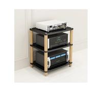HTYUKFDG 2/3/4 Tier Stereo Cabinet Rack Audio Tower Wooden Audio-Video Media Stand Modern Video Game Console Storage Shelf for HiFi DVD Record Player(Nero,3 Tier)