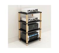 HTYUKFDG 2/3/4 Tier Stereo Cabinet Rack Audio Tower Wooden Audio-Video Media Stand Modern Video Game Console Storage Shelf for HiFi DVD Record Player(Nero,4 Tier)