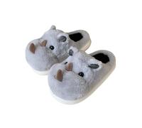 HTYUKFDG 3D Cartoon Rhino Women's Slippers, Grey, Size 9-9.5 (EU 43), Adults, Unisex-Kids, Cozy Fuzzy House Slippers for Winter Indoor/Outdoor