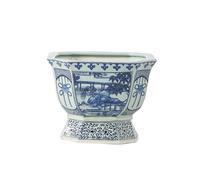HTYUKFDG Blue and White Hexagon Floral Porcelain Plant Pot Chinoiserie Jingdezhen Ceramic Planter with Drainage Hole Chinese Asian Design Flowerpot for Indoor Outdoor