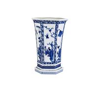 HTYUKFDG Blue & White Floral Porcelain Plant Pot Jingdezhen Ceramic Hexagonal Flower Pot with Drainage Hole and Saucer Chinese Asian Design Planter Pot for Living Room