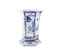 HTYUKFDG Blue & White Floral Porcelain Plant Pot Jingdezhen Ceramic Hexagonal Flower Pot with Drainage Hole and Saucer Chinese Asian Design Planter Pot for Living Room