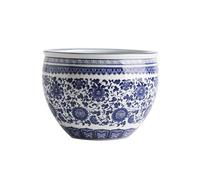 HTYUKFDG Blue & White Porcelain Fishbowl Planter Chinoiserie Jingdezhen Ceramic Fish Tank Flower Pot Traditional Oriental Decor Plant Pot for Indoor Plants