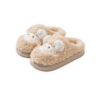 HTYUKFDG Cartoon Animal Plush Slippers for Women Men Cute Sheep Cozy Winter Fuzzy Home Cotton Slippers Unisex Slip On Bedroom Shoes(Khaki,5 UK)