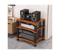 HTYUKFDG CD Record Player Stand with Shock-Absorbing Feet Stereo Receiver AV Equipment Cabinet Display Rack Wooden AV Media Stand for Home Office Theater(Brown,3 Tier)
