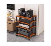 HTYUKFDG CD Record Player Stand with Shock-Absorbing Feet Stereo Receiver AV Equipment Cabinet Display Rack Wooden AV Media Stand for Home Office Theater(Brown,4 Tier)