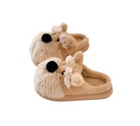 HTYUKFDG Cute Dog Fuzzy Animal Slippers Women Kawaii Puppy Soft Plush House Slippers Cartoon Winter Warm Indoor/Outdoor Shoes(Khaki,4 EU)