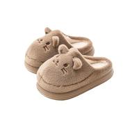 HTYUKFDG Cute Fuzzy Cat Plush Slippers Cartoon Animal Couple House Slipper Cozy Winter Warm Soft Non-Slip Indoor Shoes for Women Men(Khaki,7 UK)
