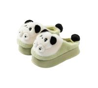 HTYUKFDG Cute Panda Cartoon Animal Slippers Women's Thick-soled Plush Slippers Winter Warm & Soft Anti Slip Cotton Home Shoes(Grn,6.5 UK)