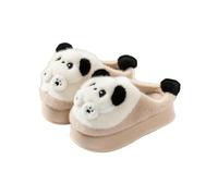 HTYUKFDG Cute Panda Cartoon Animal Slippers Women's Thick-soled Plush Slippers Winter Warm & Soft Anti Slip Cotton Home Shoes(Khaki,6 UK)