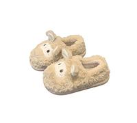 HTYUKFDG Cute Sheep Cartoon Animal Slippers Autumn & Winter Warm Fuzzy Plush House Slipper Cozy Soft Comfort Anti-Slip Indoor Shoes(Khaki,5 UK)