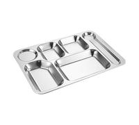 HTYUKFDG Divided Stainless Steel Divided Plate for Adults Rectangular Compartments Portion Control Lunch Dinner Bento Plate Metal Food Tray Dinner(38 * 27 * 2.3cm)