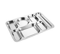 HTYUKFDG Divided Stainless Steel Divided Plate for Adults Rectangular Compartments Portion Control Lunch Dinner Bento Plate Metal Food Tray Dinner(38 * 27 * 2.1cm)