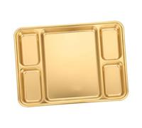 HTYUKFDG Divided Stainless Steel Divided Plate Rectangular 5-Sections Dinner Plate Tray Unbreakable for Adults, Picky Eaters, Campers, and Portion Control Dinner(Gold)