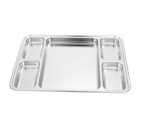 HTYUKFDG Divided Stainless Steel Divided Plate Rectangular 5-Sections Dinner Plate Tray Unbreakable for Adults, Picky Eaters, Campers, and Portion Control Dinner(Silver)