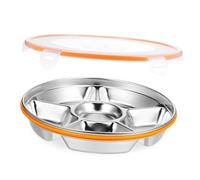 HTYUKFDG Divided Stainless Steel Divided Plate with Lid 6 Compartment Plate Serving Tray for Christmas Parties, Snackle Box & Platter Container Dinner