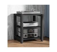 HTYUKFDG HIFI Stereo Stand Audio Tower Rack with Adjustable Shelves Wooden AV Component Media Stand Corner Shelf CD DVD Record Player Display Cabinet for Theater(Nero,3 Tier)