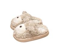 HTYUKFDG Kawaii Cute Bear House Slippers Women & Girls Cartoon Animal Plush Cotton Slippers Winter Warm Indoor Outdoor Fuzzy Shoes(Khaki,4 EU)