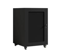 HTYUKFDG Media Cabinet with Breathable Mesh Door & Security Lock Stereo Cabinet with Cable Management & Wheels Record Player Stand for Home(Nero,3 tier)