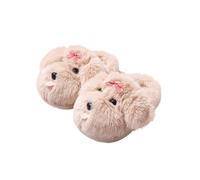 HTYUKFDG Women Fuzzy Dog Animal Slippers Cute Cartoon Bowknot Puppy House Shoes Kawaii Funny Thick Bottom Winter Fluffy Home Slippers(Khaki,5 UK)
