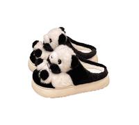 HTYUKFDG Women's 3D Cartoon Panda Plush Slippers Cute Animal Fuzzy Home Slippers Soft Winter Warm Non-Slip Fluffy Cotton House Shoes(Nero,4 EU)