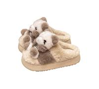 HTYUKFDG Women's 3D Cartoon Panda Plush Slippers Cute Animal Fuzzy Home Slippers Soft Winter Warm Non-Slip Fluffy Cotton House Shoes(Khaki,6 UK)