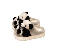 HTYUKFDG Women's 3D Cartoon Panda Plush Slippers Cute Animal Fuzzy Home Slippers Soft Winter Warm Non-Slip Fluffy Cotton House Shoes(Gray,6 UK)