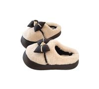 HTYUKFDG Women's Cute Bow Knot House Slippers Plush Comfy Faux Fur Slip-on Shoes Indoor Anti-Slip Thick Sole Winter Warm Fuzzy Slippers(Nero,6 UK)