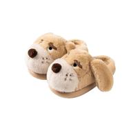 HTYUKFDG Women's Cute Dog Slippers Kawaii Animal Fluffy Slippers Indoor Outdoor Cartoon Puppy Cozy Winter Fuzzy Warm Shoes(Khaki,5.5 UK)