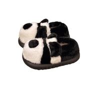 HTYUKFDG Women's Cute Fluffy Panda Slippers Cartoon Kawaii Animal Cotton House Shoes Autumn Winter Warm Indoor Fuzzy Plush Slippers(Nero,5 UK)