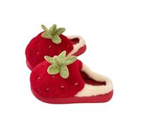 HTYUKFDG Women's Cute Strawberry Slippers Kawaii Fruit Fuzzy Plush Slipper Cozy Outdoor Memory Foam Winter Warm House Shoes(Rot,4 EU)