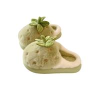 HTYUKFDG Women's Cute Strawberry Slippers Kawaii Fruit Fuzzy Plush Slipper Cozy Outdoor Memory Foam Winter Warm House Shoes(Grn,6.5 UK)