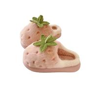 HTYUKFDG Women's Cute Strawberry Slippers Kawaii Fruit Fuzzy Plush Slipper Cozy Outdoor Memory Foam Winter Warm House Shoes(Rose,4 EU)