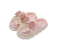 HTYUKFDG Women's Plush Cute Bow Slippers Adult Furry Comfy Winter Warm Indoor Outdoor Non-Slip Thick Sole House Shoes(Rose,5.5 UK)