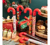 HTZNHXT 12Pcs Christmas Candy Cane Tubes, Clear Candy Containers with Red Topper, Plastic Tubes for Sweets for Christmas Party Supplies