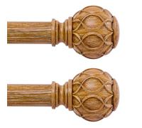 HTZON 2 Pack Wood Curtain Rods 66 to 120 Inch,1 Inch Adjustable Long Curtain Rod,Netted Texture Window Curtains Rods,Farmhouse Heavy Duty Brown Wood Grain Decorative Drapery Poles 66-120"