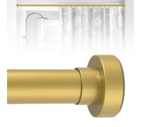 HTZON Gold Shower Curtain Rod 49 to 75Inch:Spring Tension Shower Rods for Bathroom Kitchen Doorway,1Inch Modern Heavy Duty Adjustable Tension Shower Curtain Rod No Drilling No-Slip Easy Install,Gold