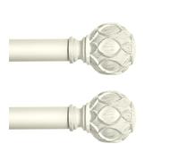 HTZON White Curtain Rods for Windows 2 Pack:Farmhouse Boho Decorative Curtain Rod for Bedroom Living Room,Heavy Duty Adjustable Rustic Drapery Rods with Vintage Coastal Finials,Antique White 66-120"