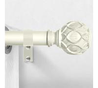 HTZON White Curtain Rods for Windows:Farmhouse Boho Decorative Curtain Rod for Bedroom Living Room,Heavy Duty Adjustable Rustic Drapery Rods with Vintage Coastal Texture Finials,Antique White 66-120"