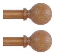 HTZON Wood Curtain Rods for Windows 2Pack:Wooden Boho Farmhouse Curtain Rod for Living Room/Kitchen/Bedroom,Heavy Duty Adjustable Rustic Decorative Drapery Rod with Imitation Wood Finial,Brown 66-120"