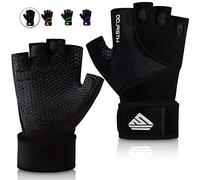HTZPLOO Workout Gloves Gym Gloves Weight Lifting Gloves for Men with Full Palm Pad,Strong Wrist Wraps Support,Enhanced Grip,for Fitness,Training,Weightlifting,Exercise (Black, Medium)